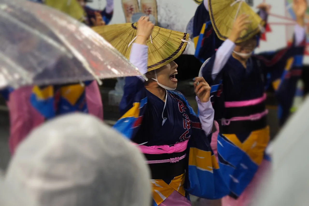 Dancers performing the Awa Odori in the streets of Tokushima