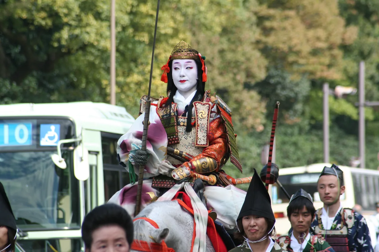 Marchers in historical period costume parading through Kyoto during the Jidai Matsuri on October 22