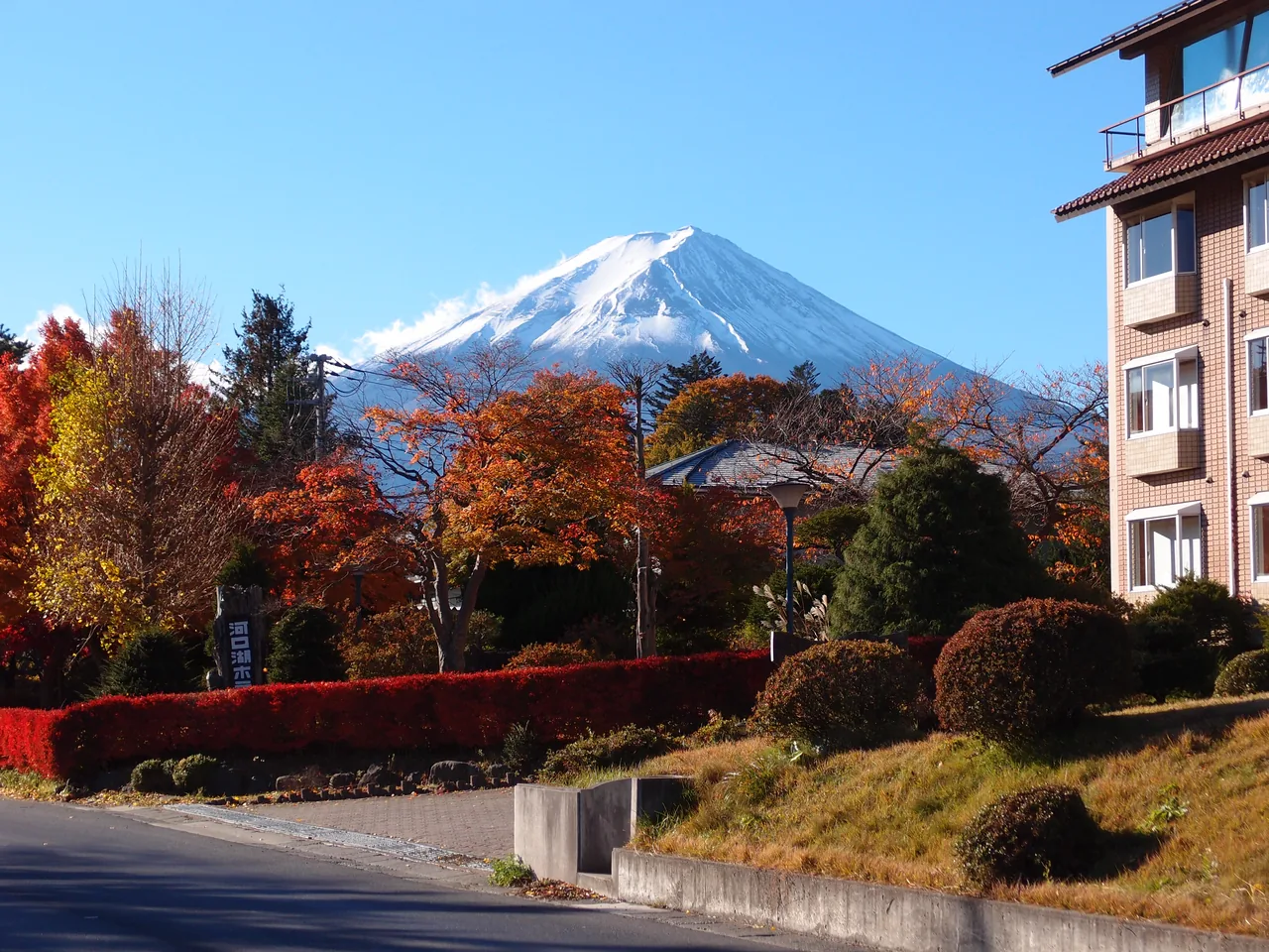 Snow-capped Fuji mirrored in Lake Kawaguchiko.