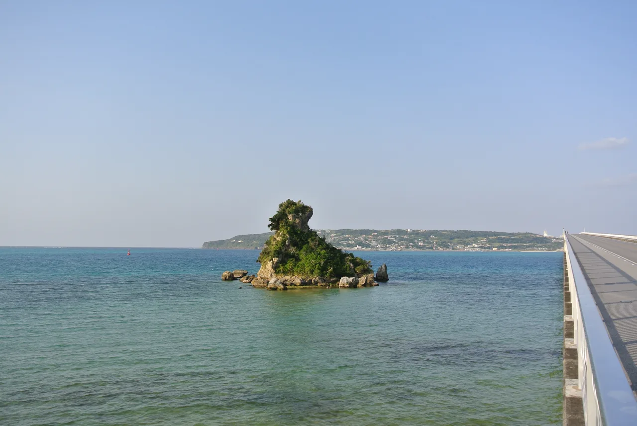 Kouri Bridge crossing blue water to Kouri Island, northern Okinawa