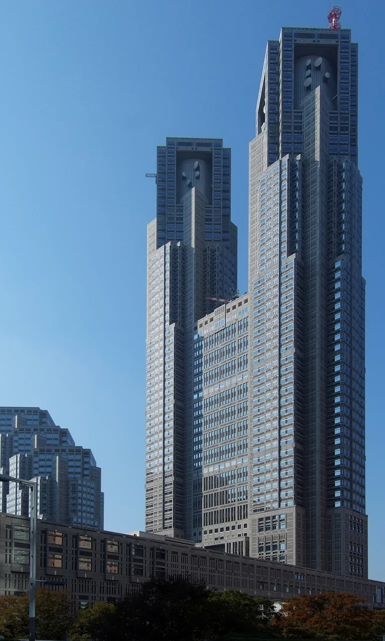 The twin towers of the Tokyo Metropolitan Government Building in Shinjuku
