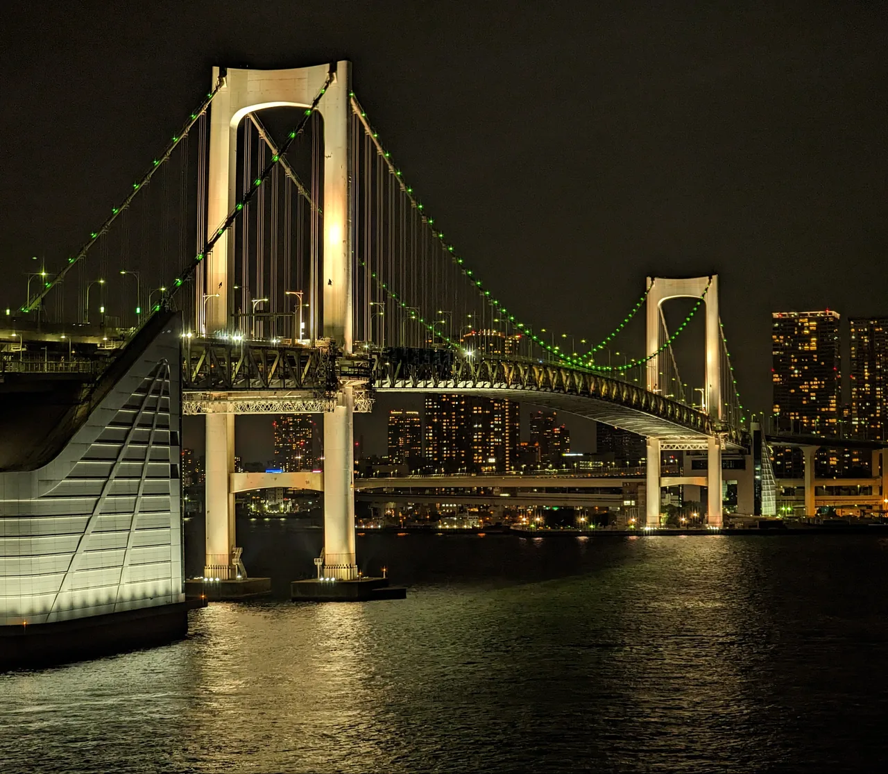 The Rainbow Bridge at night seen from Odaiba The Rainbow Bridge at night seen from Odaiba