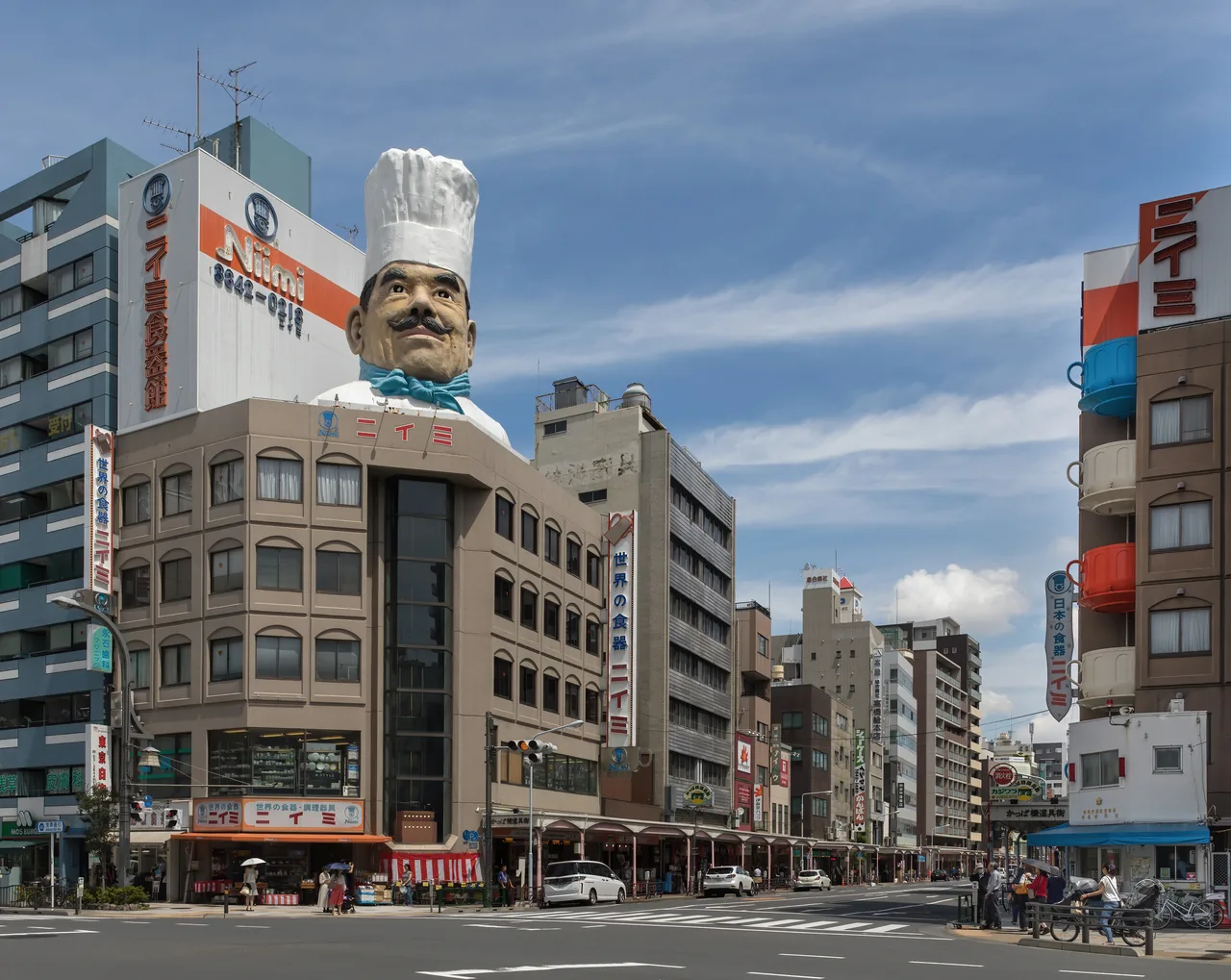 Kappabashi Kitchen Town street in Asakusa, known for its giant chef-head landmark and kitchenware shops Kappabashi Kitchen Town street in Asakusa, known for its giant chef-head landmark and kitchenware shops
