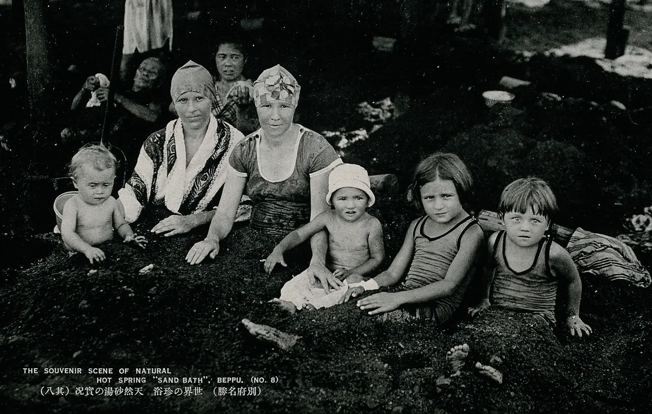 A historical sand-bath scene in Beppu