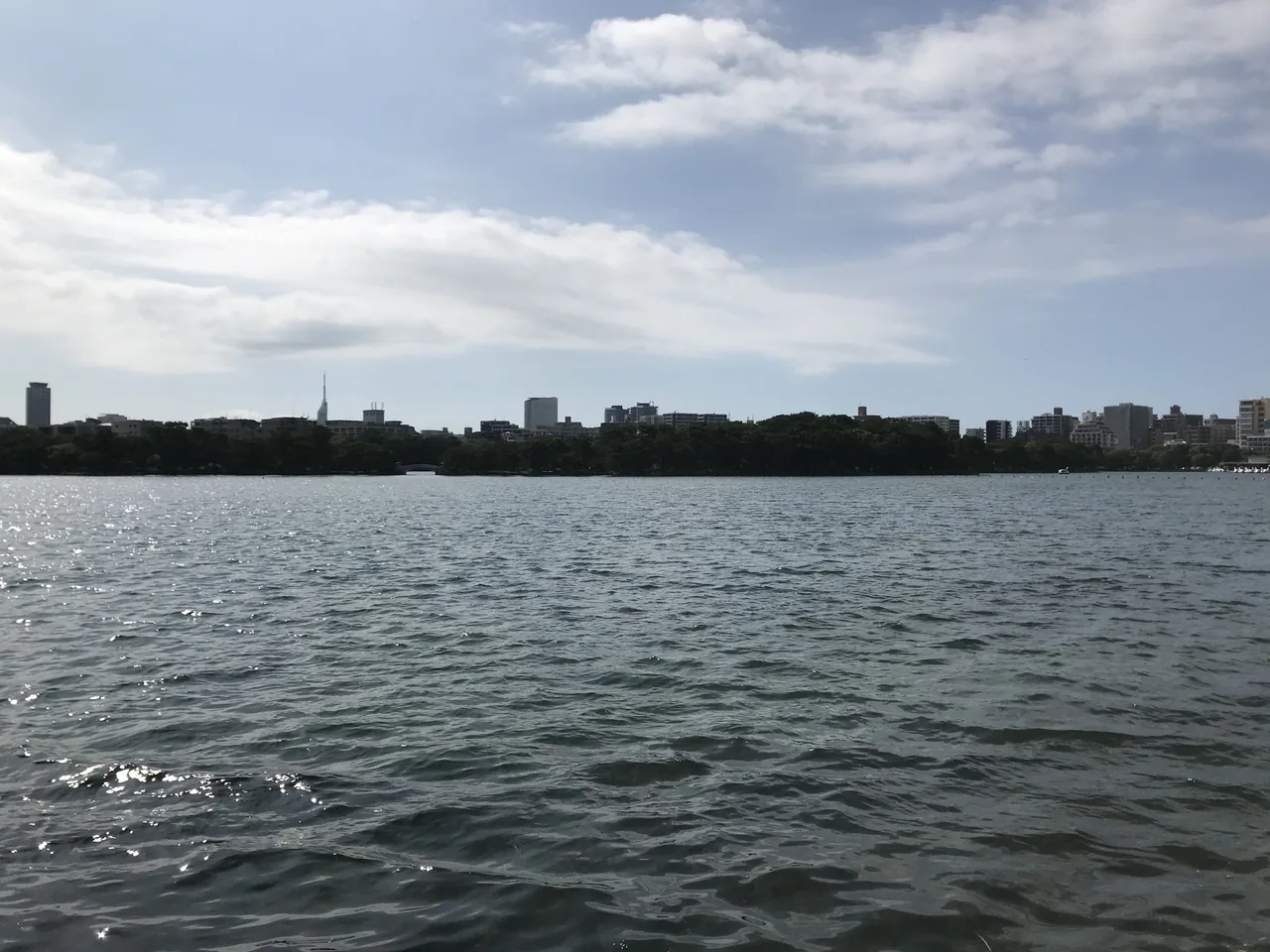 The central pond and walking path at Ohori Park in Fukuoka