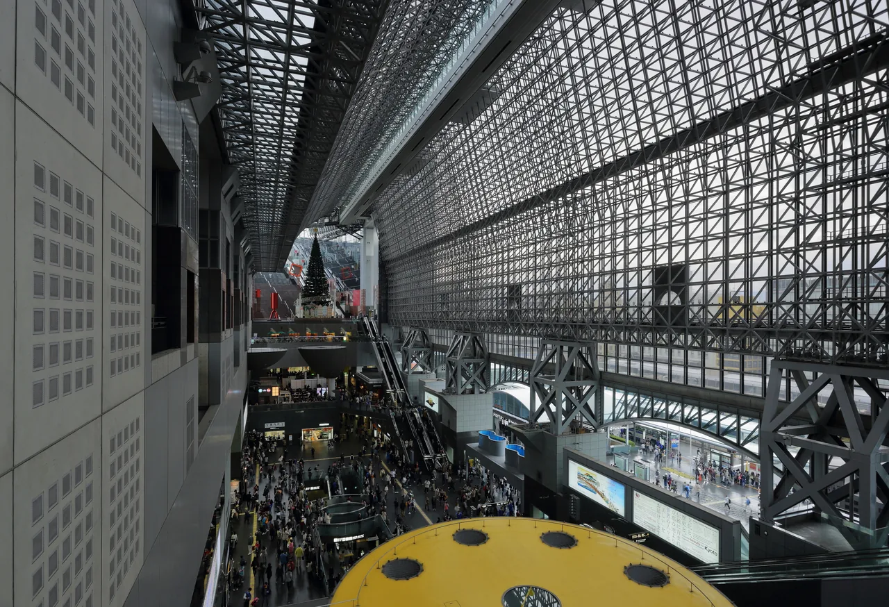 The steel and glass concourse of Kyoto Station The steel and glass concourse of Kyoto Station
