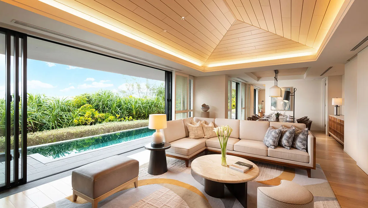 A villa with its own private pool and sea view at Halekulani Okinawa