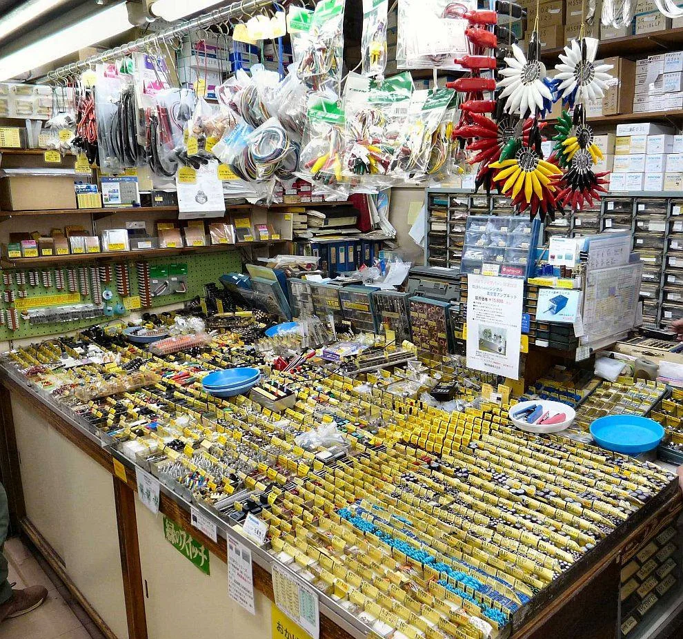 Electronic components sorted into compartments at an Akihabara parts shop Electronic components sorted into compartments at an Akihabara parts shop