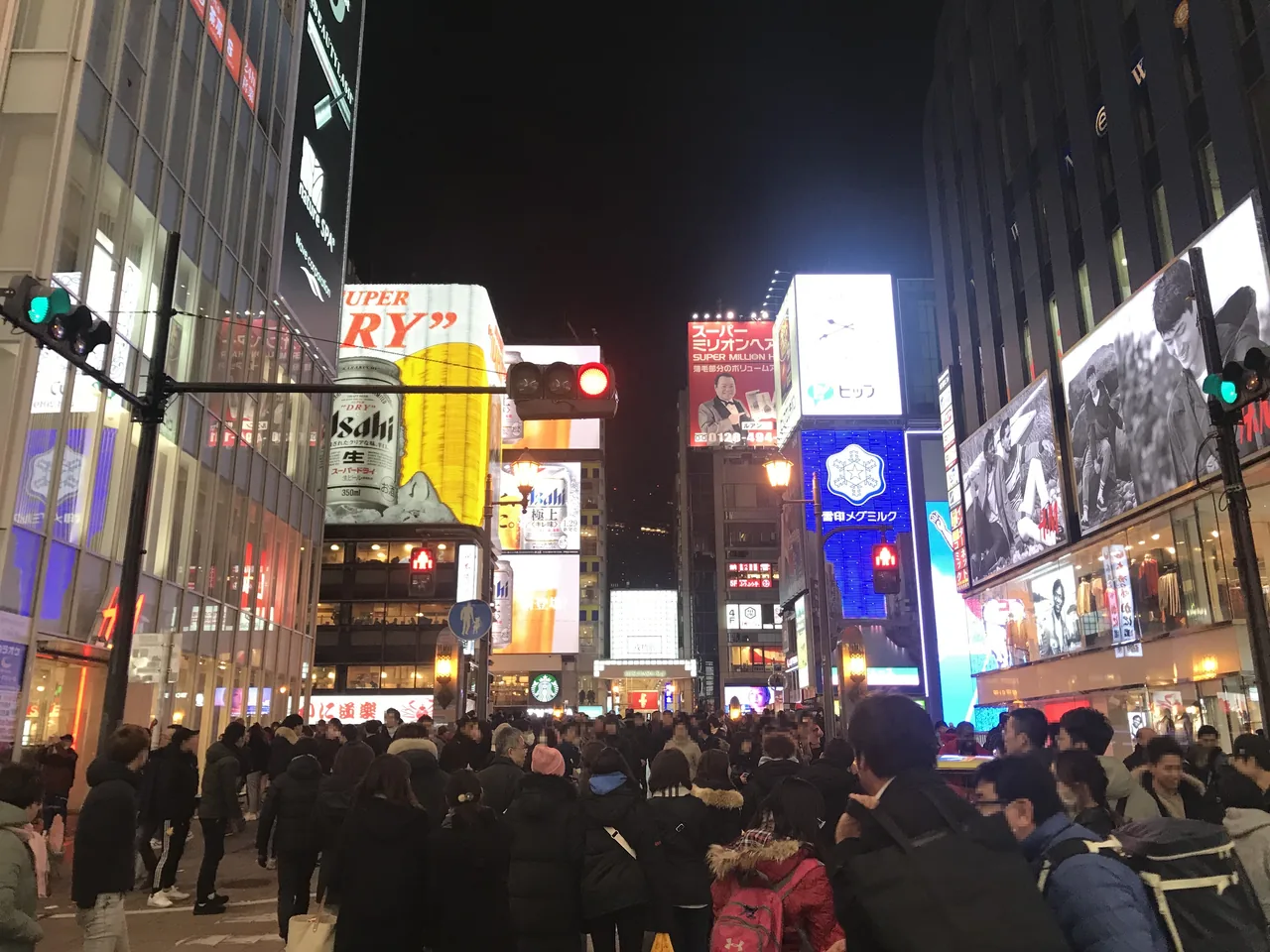 A roofed shopping arcade in Osaka crowded with people between shopfronts