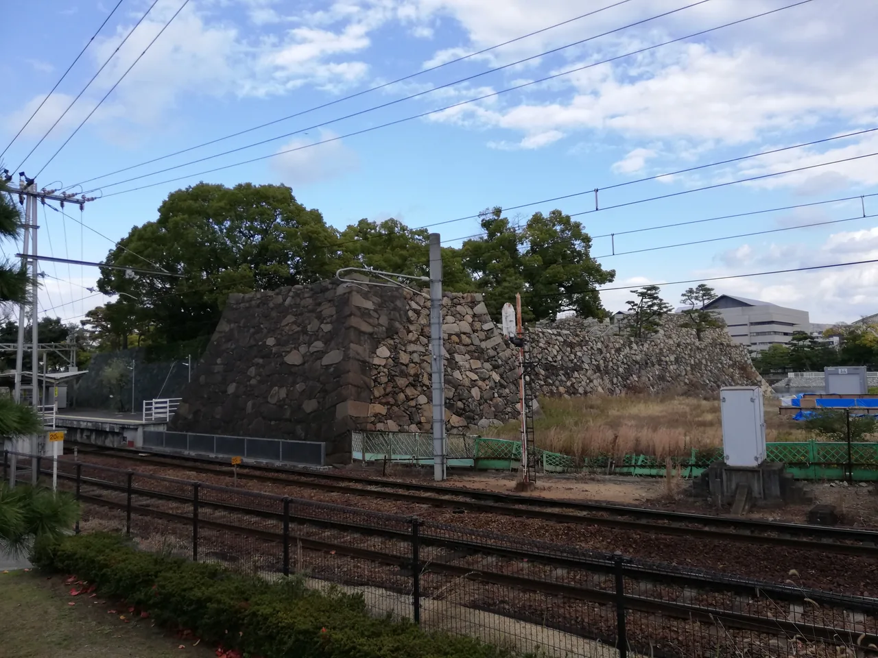 The stone wall and moat of Tamamo Park on the site of Takamatsu Castle