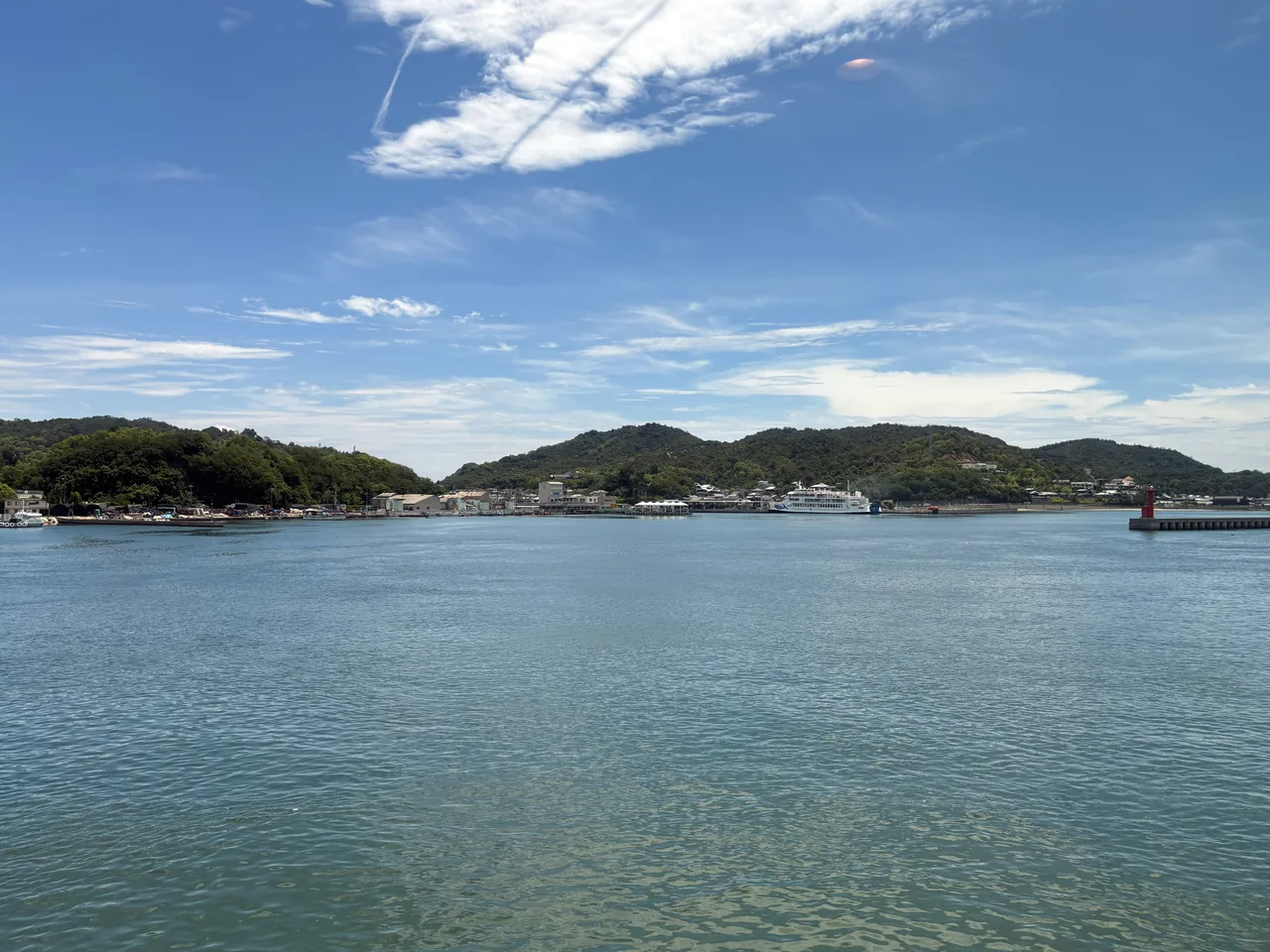 Miyanoura Port on Naoshima with the ferry pier and the sea Miyanoura Port on Naoshima with the ferry pier and the sea